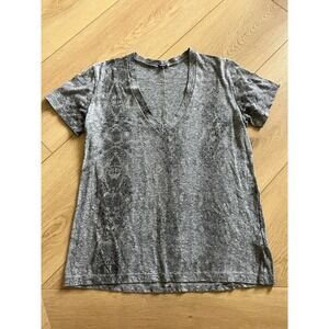 Monrow Grey Snakeskin Print V Neck Short Sleeve T Shirt Top‎ Small